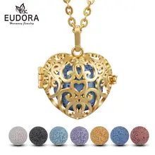 EUDORA 18 мм Золотое сердце шар кулон полый клетка медальон Эфирное масло Арома ожерелье с кулоном-диффузором fit Lava Rock Stone H115