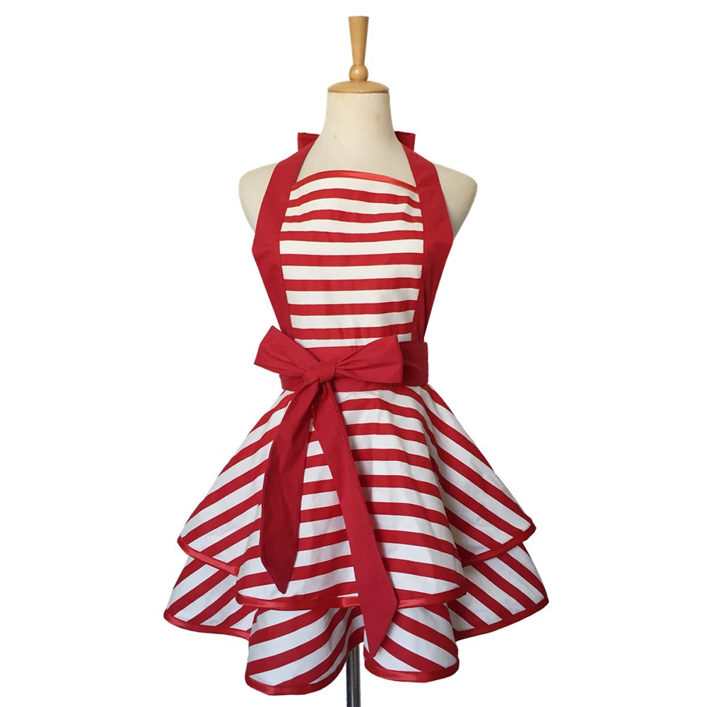 Women Retro Cotton Dot Fashion Sexy Apron Dress Female Household Cleaning Home Daily Work Sleeveless Apron