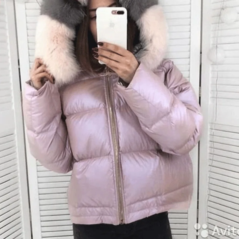 Пальто с капюшоном теплое зимнее пальто для женщин короткое яркое кожаное розовое хлопковое пальто парки Женская зимняя куртка женская парка меховой воротник XL