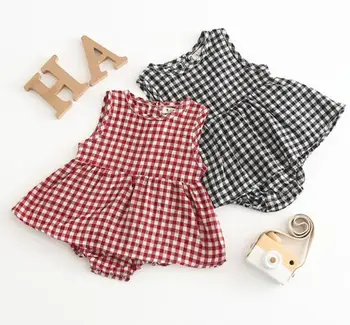 

4pcs/lot Summer baby infant rompers Girls plaid Romper trendy climb jumpsuit 3-24M sylvia 586152386309