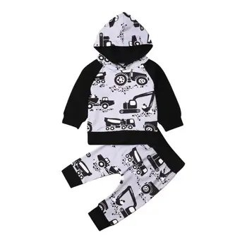 

2019 Toddler Infant Baby Girl Boy Clothes Set Autumn Long Sleeve Car Casual Hooded Tops Pants Cotton 2Pcs Outfits Clothing