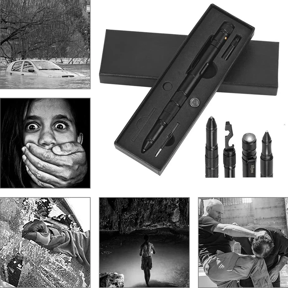 Multi-Function Military Self Defense Weapons For Women Tactical  Pen EDC Emergency Glass Breaker Waterproof Camping Survival