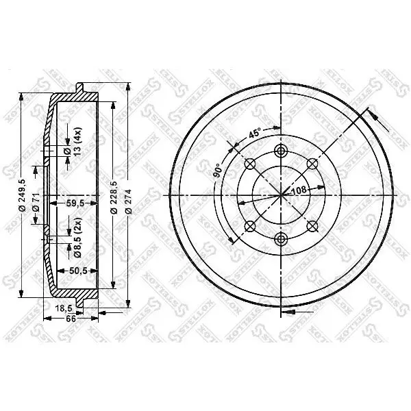 Барабан тормозной Peugeot 405/406 all 87 STELLOX 6025-3708-SX