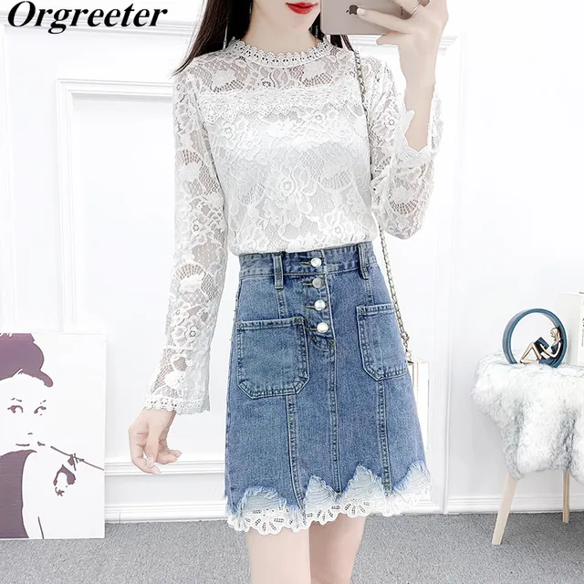 white denim two piece set