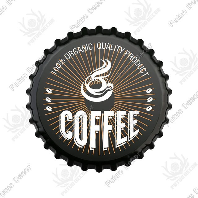 Putuo Decor Coffee Bottle Cap Metal Sign Plaque Metal Vintage Tin Sign Decor for Kitchen Cafe Pub Bar Club Home Wall Decoration CBK0158