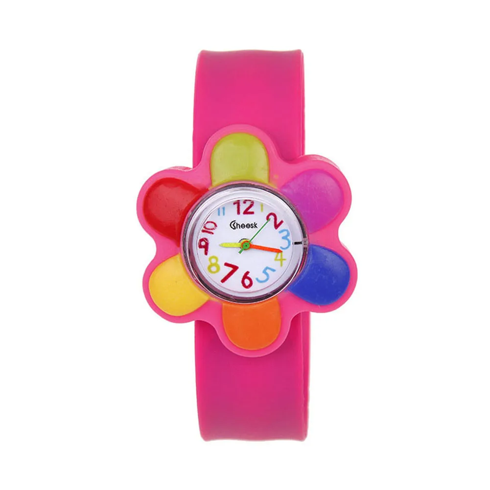 1 Pcs Children Kids Wrist Quartz Watch Silicone Strap Cute Cartoon Style Fashion Birthday Gift JS25 - Color: Flower