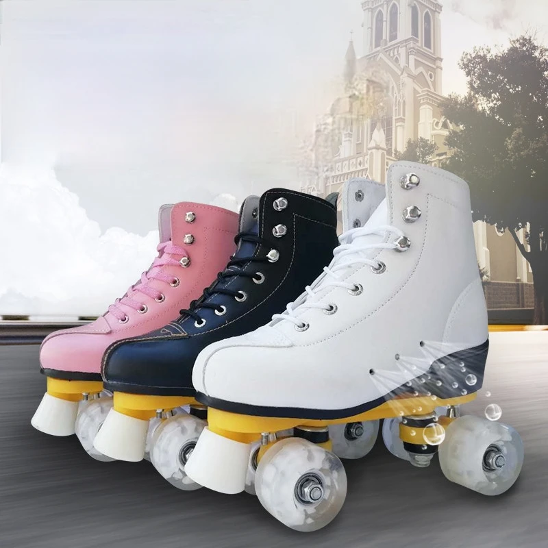 Patines blancos de doble fila para mujer y niña, patines con luces de cuero, accesorios de Rodas| | - AliExpress