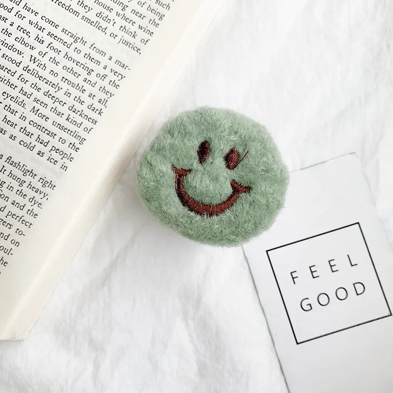 Round Smiley Face Cute Plush Cartoon Lazy Folding Phone Holder Expanding Socket Stand Grip For Samsung Grip iphone charging stand