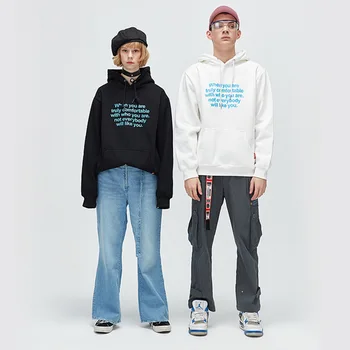 

Cotton Original Design Couple Hoodies Letter Print Casual Hooded Pullover Men and Women Sweatshirt White Black Woman Tops