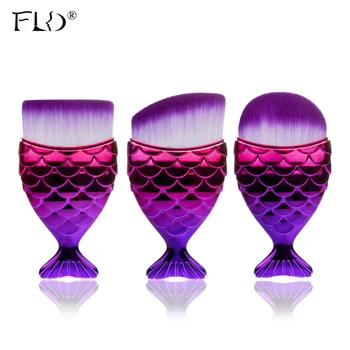 

FLD 3Pcs/Lot Makeup Professional Mermaid Brushes Set Foundation Blush Cosmetic Beauty Make Up Tools Brochas De Maquillaje