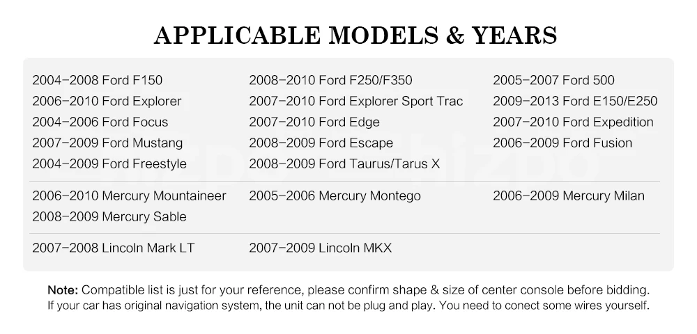 Top Fit Ford F-150 F-250/350/450/550 Mustang DVD GPS Navi Receiver Player Stereo Video Audio Support TV Rearview Cam OEM Replacement 2