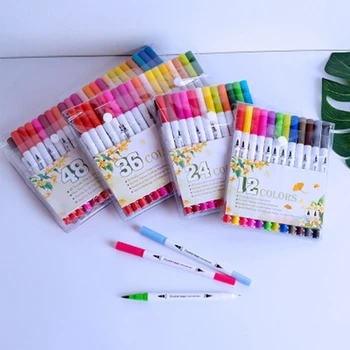 

12/24/36/48 Color Marker Pen Set Dual Side Writing Fine Liner Bold Brush Painting Calligraphy Drawing Design Manga School Art