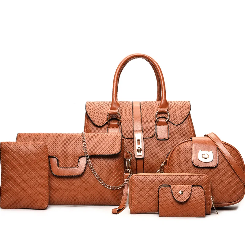 

2019 Spring And Summer New Style Lozenge Embossed Extra-value Six Pieces Set Different Size Bags Europe And America Fashion Shou