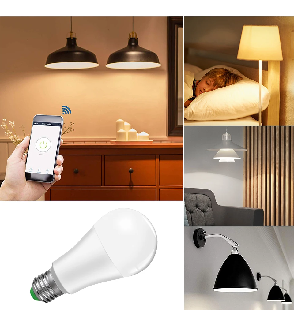 Умный светильник, лампа с WiFi, светодиодная, 15 Вт, E27, B22, 110 В, 220 В, с регулируемой яркостью, WiFi, умная светодиодная лампа, теплый белый/белый, поддержка Alexa, Google Home