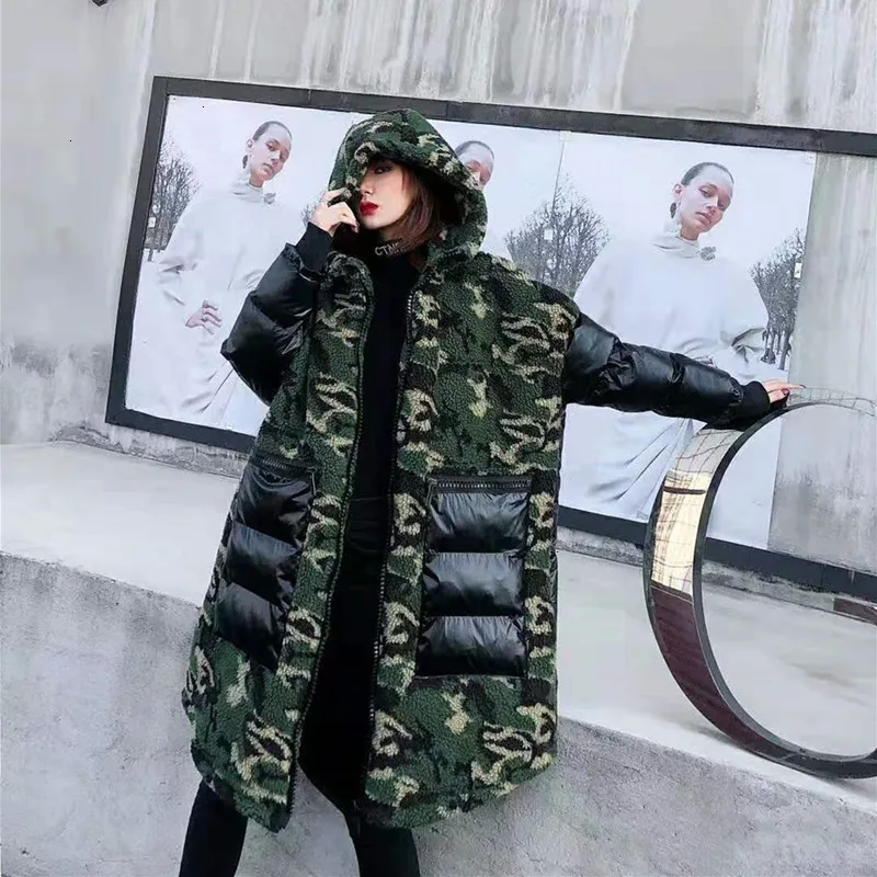 QING MO зеленые женские камуфляжные парки женские зимние толстые теплые парки с большими карманами Женское пальто с капюшоном шерстяная Верхняя одежда ZQY2416