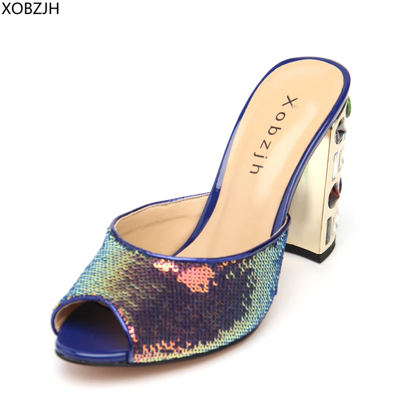 

Designer High Heels Sandals Women Luxury 2019 Peep Toe Plus Size Wedding Brand Rhinestone Sandals Shoes Woman Block Heels