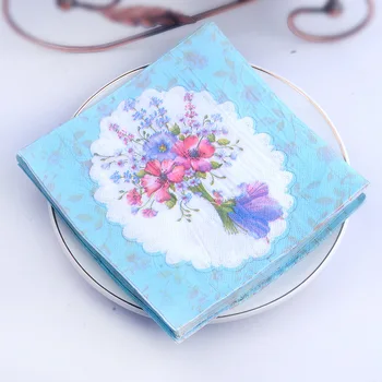 

33 X33cm- 80pcs Blue Flowers Printed Napkins Placemats Cup Paper Hotel Banquet Paper Wood Pulp Paper Mouth Cloth can ting zhi