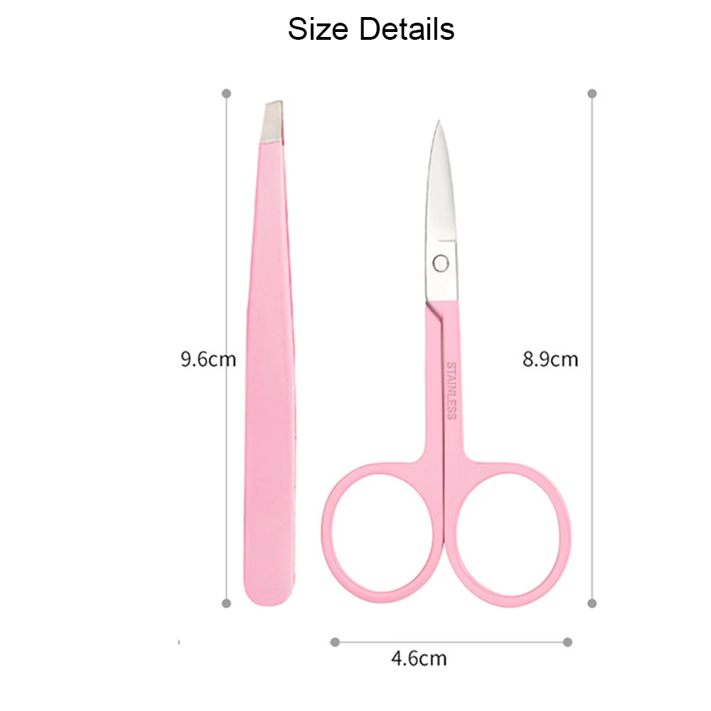 Pink/Black Professional Eyebrow Trimming Tool Set Eyebrow Tweezer Eyebrow Clipper Stainless Steel Eyebrow Makeup Scissors 4
