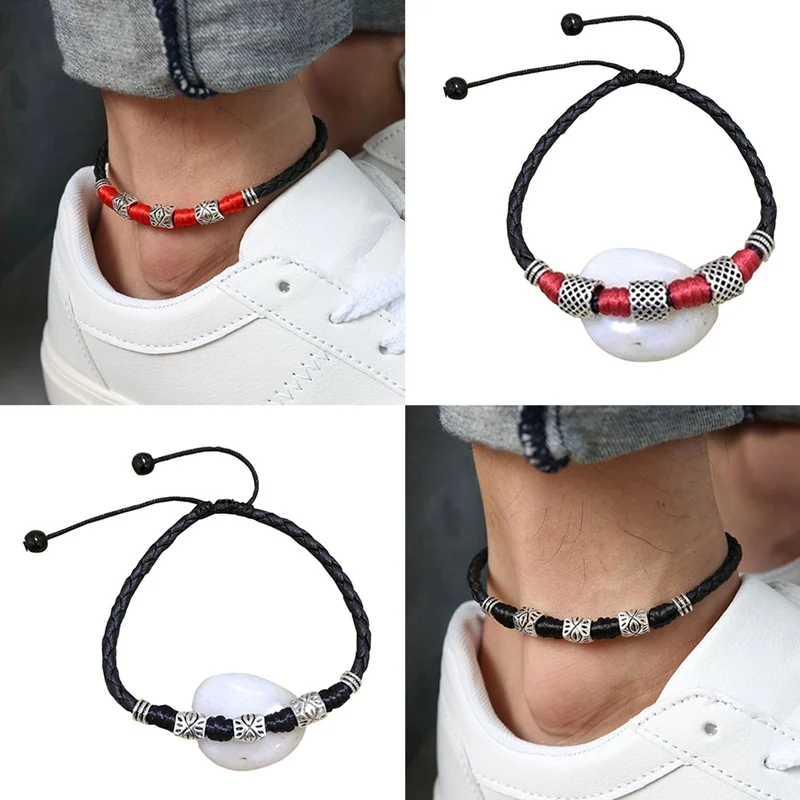 Hand-woven Leather Rope Bracelet Anklet For Men Women's Couple Feet Jewelry Retro Personality Ankle Ornaments
