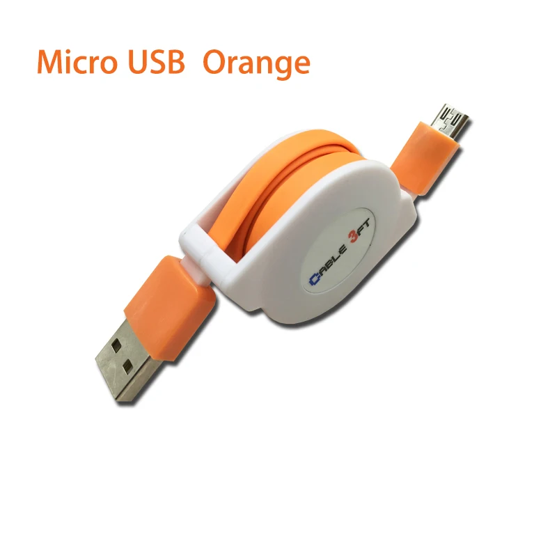2m 3M USB кабель с выдвижным кабелем Micro USB для samsung Galaxy A3 A5 A6 J3 J5 J7 s7 huawei honor Y9 8x 7c 7x кабель для мобильного телефона - Цвет: Orange Micro usb
