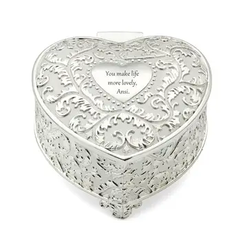

Personalized Flourish Heart Keepsake Box for Her, Silver-Plated Trinket Jewelry Box for Her Birthday Present Flower Girl Gift