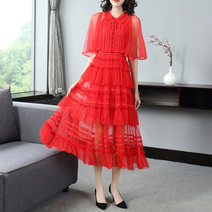 Summer Dress Set Women Fashion New Hot Sale Clothes Vestidos high quality Red White Ladies Dresses 2 pieces S-XL - Цвет: Red