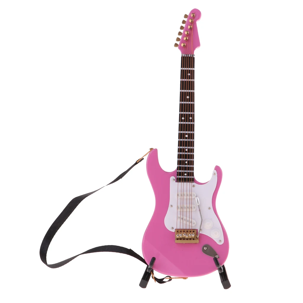 1/6 Miniature Musical Instrument Toys Stylish Pink Electric Guitar Model