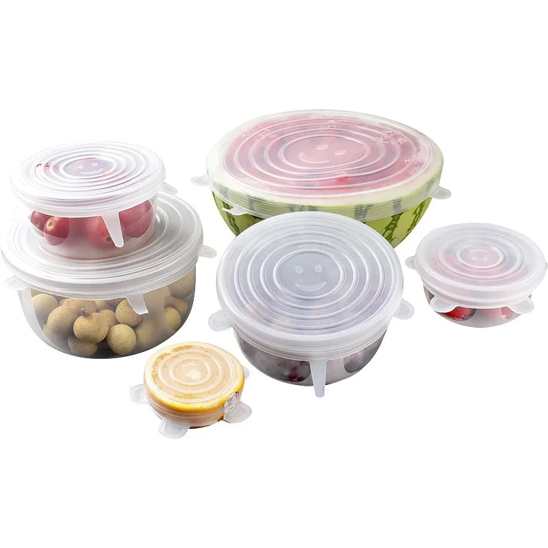 6 Pcs/set Silicone Fresh-keeping Cover Food Sealing Cover Zero Waste Kitchen Accessories Reusable Protective Film Container