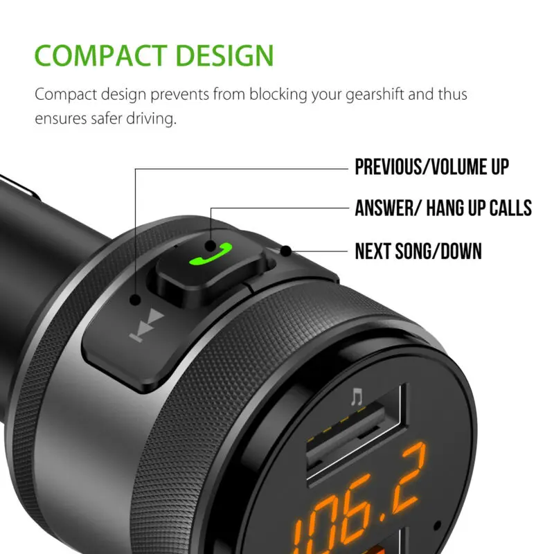 QC3.0 беспроводной Bluetooth автомобильный аудио радио fm-передатчик адаптер двойной USB зарядное устройство fm-передатчик 2 usb порта