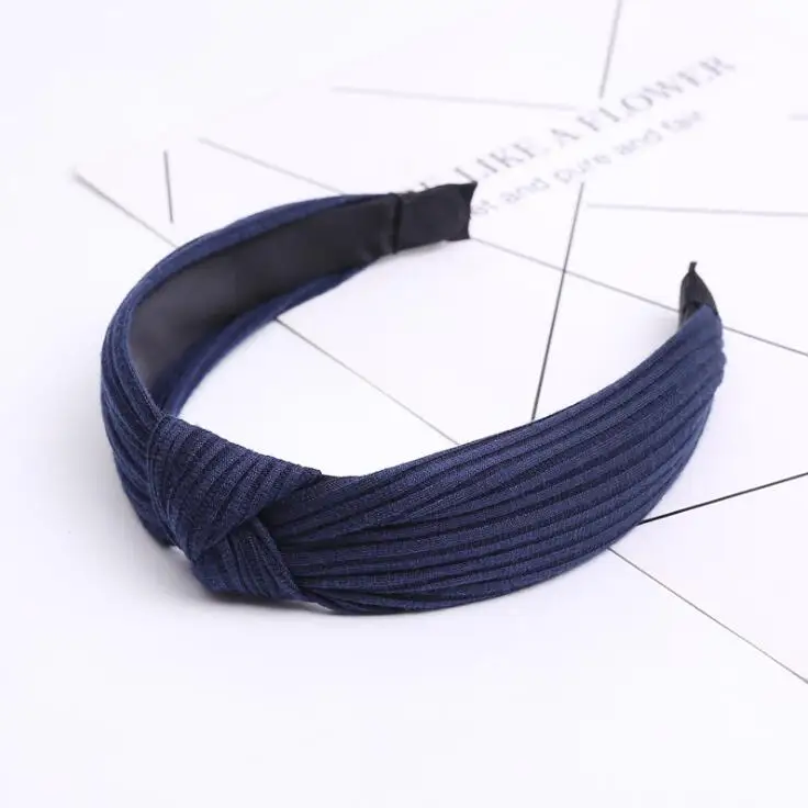 navy blue Однотонная мягкая завязанная повязка для волос для женщин Дамский тюрбан Широкий Простой обруч для волос аксессуары для волос головной убор - Цвет: navy blue