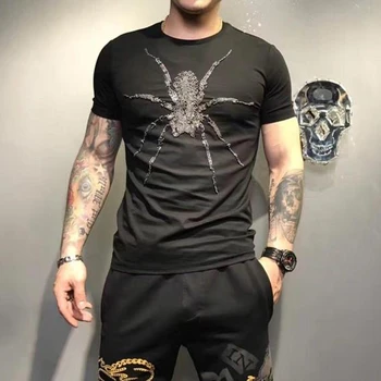 

2020 new design selling high quality beaded short sleeve men's street casual T-shirts