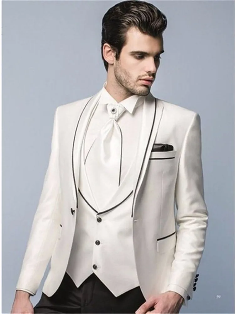 Классический мужской костюм Smolking Noivo Terno Slim Fit Easculino, вечерние костюмы для мужчин цвета слоновой кости и черного цвета, смокинг для вечеринки, выпускного вечера, смокинг для жениха