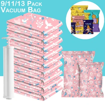 

Vacuum Storage Bags Space Saver Cartoon Reusable Waterproof Compression Organizer for Blanket Duvet Comforter with Hand Pump D30