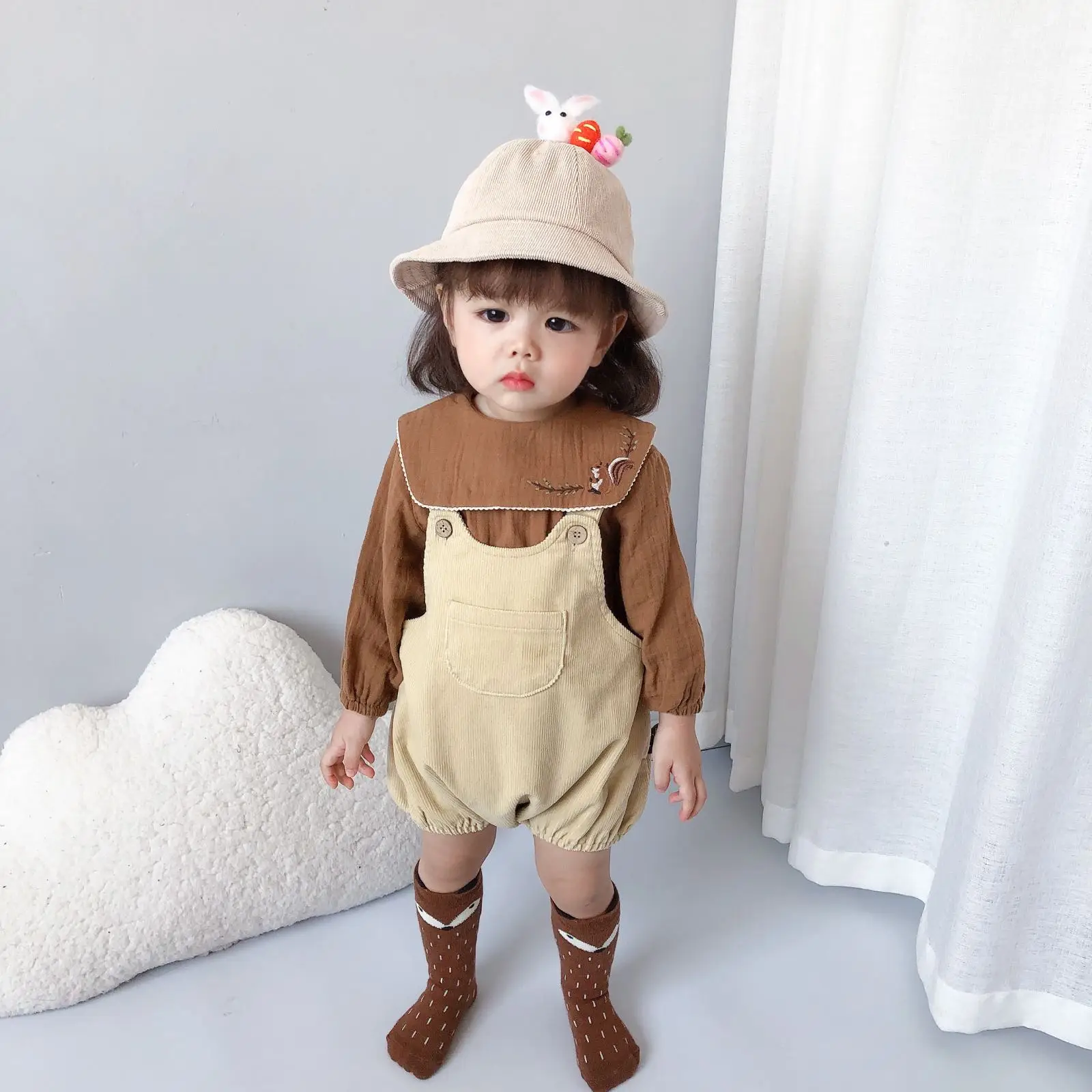 Manga Longa Bordado Bodysuit E Toddler Corduroy