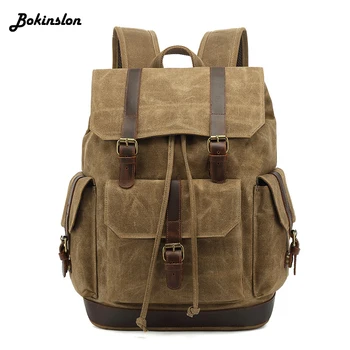 

Bokinslon Retro Style Outdoor Backpack Fashion Male Casual Large Capacity Travel Oil Wax Canvas Bag Men's