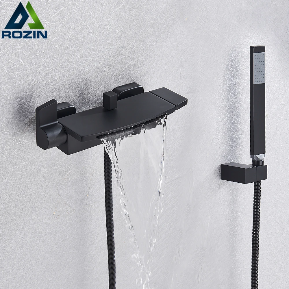 Shower Set Chrome Waterfall shower bath set Black retro bathroom shower Mixer Faucet Tap Dual Handle Bath Shower Set Handheld Head
