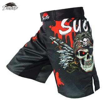 

2019 Men's Boxing Pants Printing Shorts Grappling Shorts Polyester Kick Gel Boxing Muay Thai Pants MMA Shorts Skull Print
