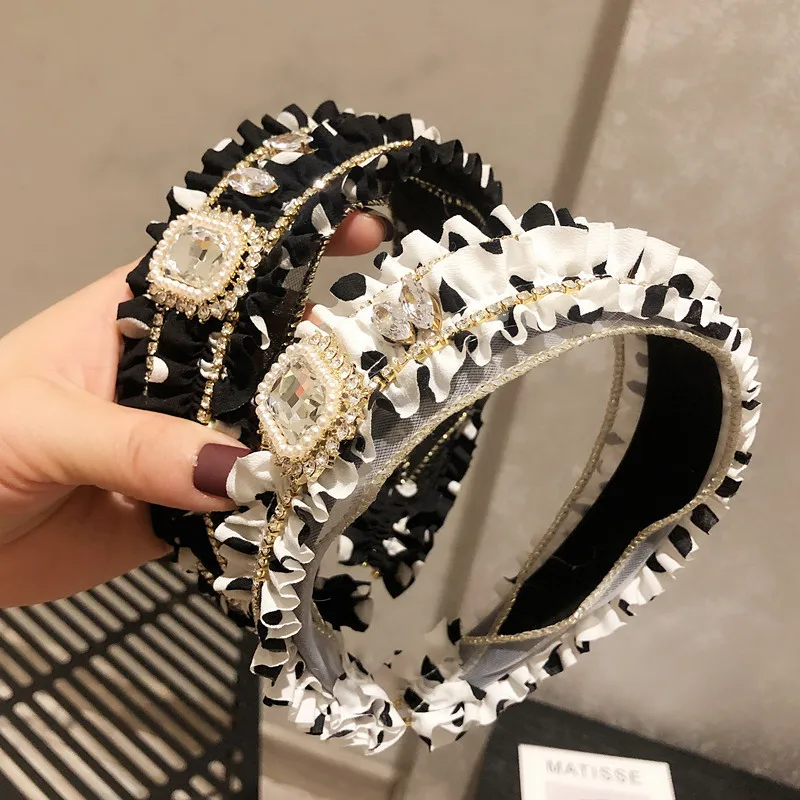 Fashion Luxury Headwear Rhinestone Headband Women Beads Bezel Hair Hoop Korea Hairband Girl Bride Wedding Sweet Hair Accessories janevini luxury gold groom boutonniere for wedding man guests suits brooch bride wrist corsages groomsmen boyfriend buttonhole