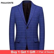 2019 High Quality Men'S Business Casual Single-Breasted Suits Men'S Simple Fashion Trend Wild Lattice Single West