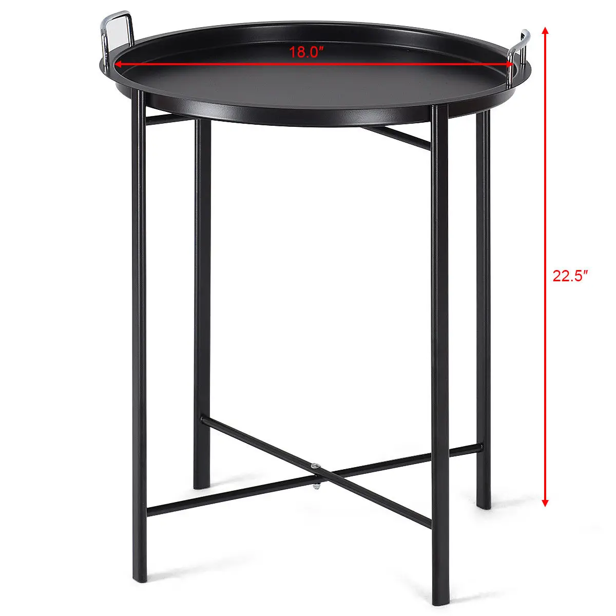  Costway Metal Tray Table Round End Table Sofa SideTable Living Room Bedroom Black - 4000099036414