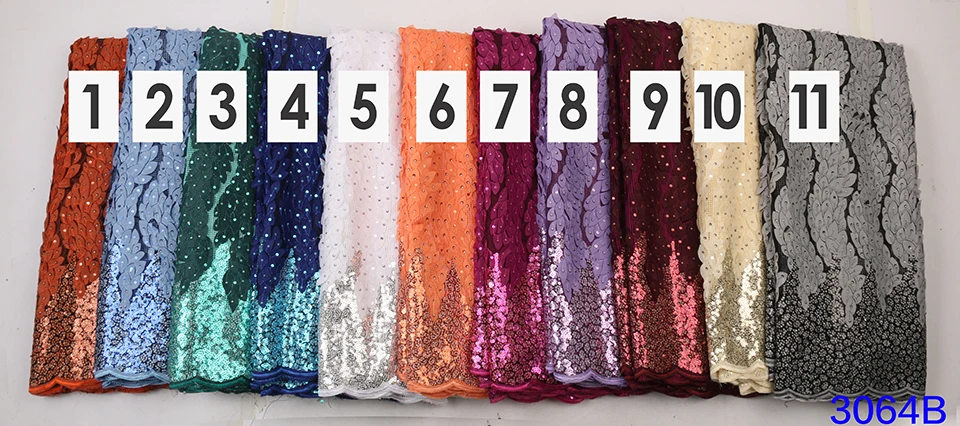 Ankara French Fancy Cheap Wholesale Russet Burnt Orange Wedding Polyester Mesh Shinning Metal Sequins Lace Fabric by The Yard