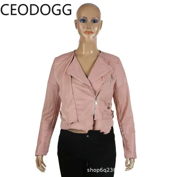 

Ceodogg Spring Fashion Office Lady 3 Color Leather Jacket Women Turn Down Collar Diagonal Zipper Design Long Sleeve Casaco Slim