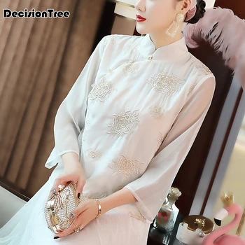 

2020 vintage embroidery qipao ladies chinese tops chinese style clothing women middle aged chinese style clothing women