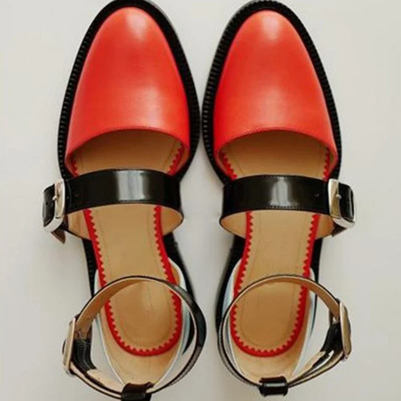 Женские кожаные туфли mary jane на плоской подошве с двойной пряжкой; женские Разноцветные Повседневные Удобные туфли с ремешком на щиколотке; модная Осенняя женская обувь - Цвет: Red