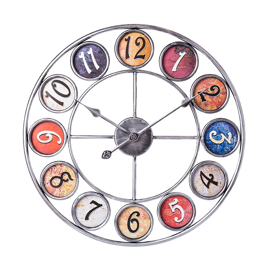 

60cm Retro Style Wall Clock Household Bedroom Iron Art Clock Wall Home Living Room Decoration - Ferris Wheel-1 Vintage Silver