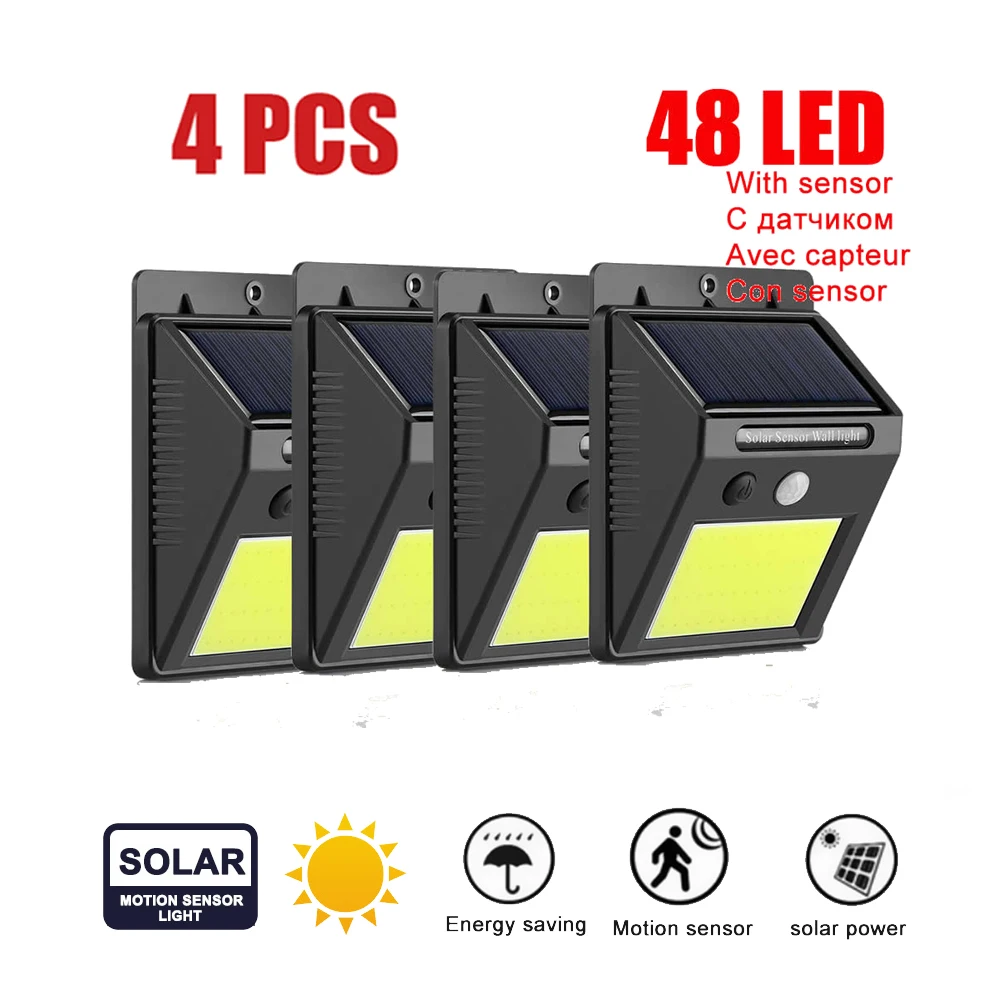 

1-4PCS PIR Motion Sensor LED Solar Light Outdoor Solar Powered LED Garden Light Waterproof Emergency Wall Lamp With Cable indoor