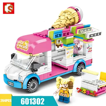 

264pcs Legoinglys Ice Cream Van Pink Car Cake Bus Truck Building Blocks Educational Toys For Children Creator Friends Bricks