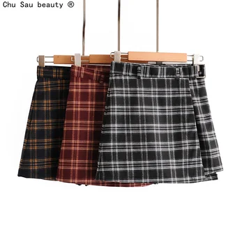 

Fall 2020 New Sweet Cute Girl College England Style Vintage Thick Irregular Plaid High Waist Mini Culottes Skirt Jupe For Women