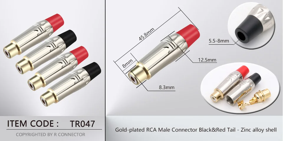 fêmea rca banhado a níquel, cores vermelho e preto, com 10 peças