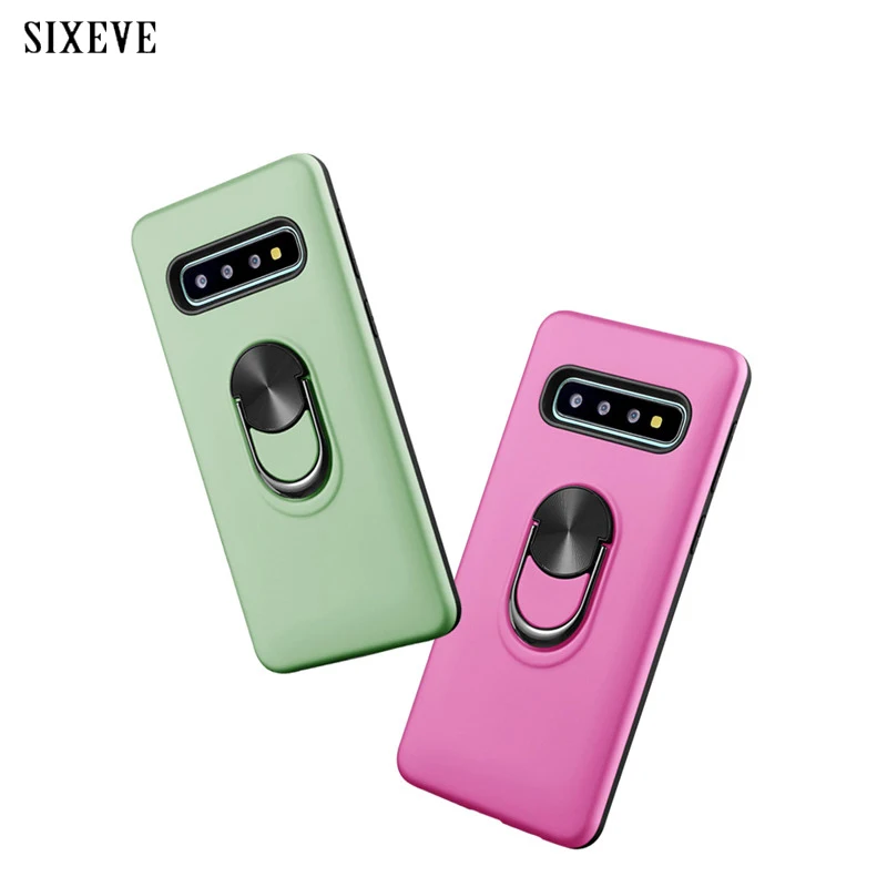 

360 Rotate Support Ring Case For Samsung Galaxy S8 S9 S10 Plus S10E Note 8 9 10 Pro Car Metal Magnetic Suction Bracket Cover